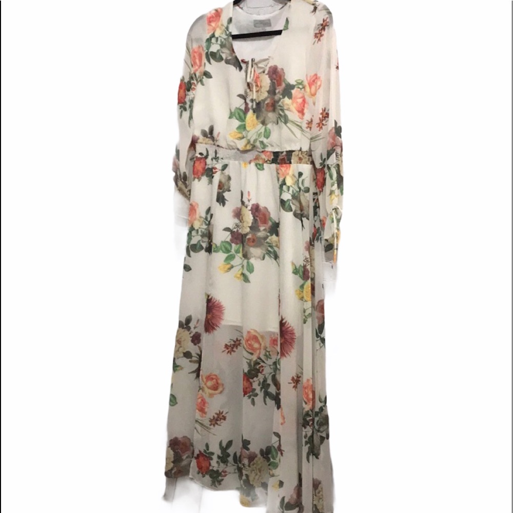 Belle Sky Floral long sleeve lace up Dress - Picture 2 of 13